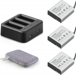 Action Cam laetav aku 3 x 1350 mAh koos 3-kanalilise akulaadijaga AKASO EK7000/brave4/v50x/brave6, Apexcam, Cooau, Dragon Touch, Exprotrek, S009R, PG1050 jaoks