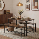 FurnitureR 3-osaline ristk&uuml;likukujuline s&ouml;&ouml;gikomplekt metallist pruun laud 70 x 110 x 74 cm Iga pink: S30 x L100 x K45 cm