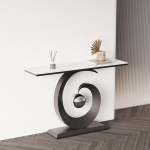Moderne Konsole mit Sintersteinplatte, Schmale Eingangstisch mit Metallrahmen, Stabile Struktur Sofatisch, f&uuml;r Flur, Eingangsbereich, Foyer, Wohnzimmer(Black1,120 * 30 * 80cm)