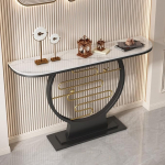 Crescent Moon Accent Console sissep&auml;&auml;suala jaoks, kriimustuskindel kiltkivi plaat, kaasaegne ristk&uuml;likukujuline diivanilaud loomingulise metallraamiga, elutuppa (must B, 100 cm / 39.4