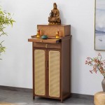 Meditationsaltartisch aus Bambus, lihtsam buddhistischer Schrank mit Stauraum, chinesische Buddha-Schreinnische, Kunststoff-Rattant&uuml;r, braun, 62 x 38 x 120 cm, ideal f&uuml;r Achtsamkeit und sp