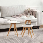 Rundes Couchtisch-Set aus Massivholz Walnuss in Braun - Nesting Couchtische 3er Set mit runden Tischen f&uuml;r Wohnzimmer