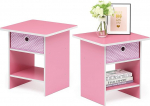 Furinno Dario Side Table / Bedside Table Storage Shelf with Drawer, Pink/Light Pink, 39.4 x 39.4 x 45.2 cm, Set of 2