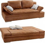 15117 Funktsionaalne diivan k&uuml;lalisvoodiga ja voodikastiga W200/D100/H84 cm, reguleeritavad k&auml;etoed, lamamispind 148 x 200 cm, lainetugi, mikrokiudkate antiiknaha v&auml;limusega, pruunikas tepitud kangaga.