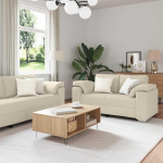 2-teiliges Stoffsofa Set Taupe 219x77x82 cm Sitzfl&auml;che 120x50 cm Modernes Zweisitzer & Dreisitzer Couch mit robustem Metall-Holzrahmen f&uuml;r Wohnzimmer Flur Home Office