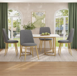 Moimhear s&ouml;&ouml;gitoatool, &uuml;mmargune iste, sametist metallist iste, k&ouml;&ouml;gitool, polsterdatud tool elutuppa, kandev&otilde;ime 150 kg, kuldsed metalljalad (4, hall)