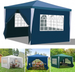 Gazebo veekindel 4 k&uuml;lgpaneeliga ja akendega Sinine aiatelk Peotelk Peotelk UV-kaitsega Stabiilne talvekindel aiamaja Gazebo v&auml;litingimustesse, aeda, peole, pulmadele, turuplatsile, 3 x 3 m