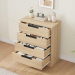 Moderne Kommode mit 4 Schubladen aus Holz, Breite Schubladen-Schrank mit Integrierten Griffen, Stabile Konstruktion, f&uuml;r Schlafzimmer, Flur, Wohnzimmer & Kinderzimmer, 77 x 40 x 92cm, Holzfarbe