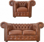 Generisch Chesterfield Casa 2-kohaline diivan ja tugitool komplekt Itaalia ehtne nahk br&auml;ndi pruunist nupuga tupsutatud polsterdusega klassikaline vintage stiilis k&auml;sitsi valmistatud