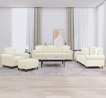 4-TLG. Sofagarnitur mit Kissen Creme Samt, cremefarbenes Samtsofa 4-TLG. als bequemes Sofa-Set mit Polsterung, 4-teiliges Sofa in Creme Samt, Sofagarnitur
