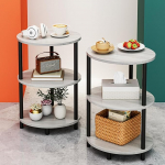 RISWER Small Round Side Table - 3-Tier Oval Accent Table for Small Spaces, Rustic Wooden and Metal Coffee Side Table Bedside Table for Bedroom or End Table, Living Room