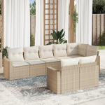 Modulares Gartensofa Set aus Poly Rattan als 8-TLG. Garten-Sofagarnitur mit Kissen in Beige und praktischem Stauraum