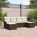 6-teiliges Gartensofa-Set aus Poly-Rattan in Braun-Creme mit Kissen und modularem verstellbarem Tisch f&uuml;r die Terrasse