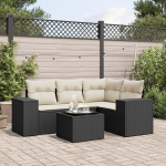 5-TLG. Garten-Sofagarnitur mit Kissen Schwarz Poly Rattan, Outdoor-Sofagarnitur aus robustem PE-Rattan, Gartensessel mit Kissen f&uuml;r Terrasse und Garten