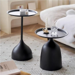 HUDABAIDI Side Table Set, Living Room, Small Round End Table, Metal Nesting Tables, Pedestal Tables, Sofa, Side and Night Console Table, Matte Black (Black)