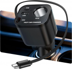 Zigarettenanz&uuml;nder USB C Verteiler-145W Auto Ladeger&auml;t 24/12V KFZ Ladeger&auml;t Adapter mit Einziehbare Typ-C Kabel Auto Schnellladeger&auml;t Steckdose 4 IN 1 Zigarettenanz&uuml;nder verteiler f&uuml;r iPhone 17 ProMax