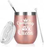 Livole Camping Mug for Women, You, Camper, Funny Camping Gifts - Camping Queen - Women Gift Christmas, Camper Accessories Drinking Cup, 12 oz Stainless Steel Insulated Thermal Mug Coffee to Go
