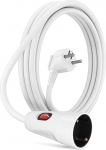 MutecPower 3 meetri pikenduskaabel koos l&uuml;litiga pistikuga Schuko pikendus koos l&uuml;litiga 90&deg; nurgapistikuga IP20 kaitsekontakt ja maanduskontaktide &uuml;hendus kuni 250V 16A - 3m valge