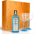 Sipply kinkekomplekt 3-osaline koos 2 klaasi ja 1 pudeliga Bombay Sapphire Gin 0,7 L 40% Vol. | koos kinkekarbiga: Apelsin | kingitus naistele meestele emale isale s&otilde;brannale j&otilde;uludeks lihav&otilde;ttep&uuml;hadeks