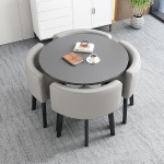 4-teiliges rundes Esstisch-Set mit 4 St&uuml;hlen f&uuml;r K&uuml;che, Wohnzimmer & Schlafzimmer, stilvolles platzsparendes Design, 13,8 x 80 x 75 cm, ideal f&uuml;r Familienessen und Versammlungen