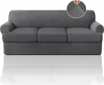 T padjad diivanil Slipcover, 4 diivanikatte pakett T-patjadele, diivanile, pehme diivanikate, diivanite katted, m&ouml;&ouml;blikatted 3 individuaalse T-padja kuju istmekattega (suur, hall)