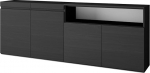 Skraut Home Sideboard, Highboard, kapp, kapp, 200 x 75 x 35 cm, 4 ust, elutuba, k&ouml;&ouml;k, modernne stiil, must