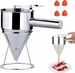 Baking Funnel, 18 mm Hole Stainless Steel Baking Funnel, Pancake Dough Dispenser, Stainless Steel Dough Dispenser with Rack for Home Kitchen Bakery Cake Desserts Cooking Tools Stainless Steel (with 4
