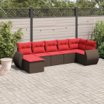 7-teiliges Outdoor Sitzgruppe mit Polster Set aus PE Rattan, schwarzes Sofa-Garnitur f&uuml;r Terrasse als Gartenm&ouml;bel Set Polyrattan mit Kissen