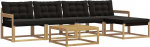 Outdoor-Sofagarnitur 6-teilig, Gartenm&ouml;bel-Set aus Akazienholz und Textilene, Modulares Lounge-Sofa mit Tisch und Hocker, Terrassenm&ouml;bel f&uuml;r den Garten, Wei&szlig; und Schwarz