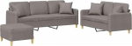 3-TLG Sofagarnitur Taupe Stoff mit Hocker, 3-teilige Couchgarnitur aus strapazierf&auml;higem Stoff, dick gepolsterte Sitzfl&auml;chen und Armlehnen, stabiles Gestell aus Sperrholz