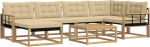 Outdoor-Sofagarnitur 7-teilig aus Akazienholz, Modulares Garten-Lounge-Set, Sitzgruppe f&uuml;r Terrasse und Garten, Modernes Design, Sitzkissen inklusive, 6 Pl&auml;tze