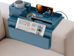 All-in-One Couch-Getr&auml;nkehalter & Armlehnen-Organizer, Anti-Versch&uuml;tten & Anti-Rutsch Sofa Caddy mit Seitentaschen f&uuml;r Fernbedienungen, Handy, Tablet, Snacks (Blau)