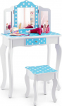 DREAMADE 2-in-1 laste riietuslaud koos tugitooli ja eemaldatava peegliga, printsessi riietuslaud sahtliga, puidust kosmeetikalaud, laste meigilaud t&uuml;drukutele (Polka Dot Blue)