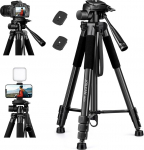JOILCAN kaamera statiiv DSLR, kerge statiiv koos kandekotiga, 165 cm mobiiltelefoni statiiv koos kingahoidjaga, mobiiltelefoni hoidja iPhone'ile, alumiiniumist kaamera reisistatiiv koos 3-suunalise peaga, fotostatiiv reisimine