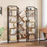 HEXCELEN raamaturiiul, 6-tasandiline 18-kohaline puukujuline raamaturiiul, seisev riiul, reguleeritavad avatud riiulid &otilde;ppet&ouml;&ouml;ks, elutuppa, vintage pruun/must, 24 x 152 x 198,5 cm.