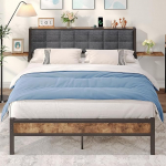 JUISSANO polsterdatud voodi 140 x 200 cm lamelliraamiga, metallist ja puidust voodiraam, kaasaegne metallist voodiraam/voodi 140 x 200 cm koos panipaigaga ja 2 tiibadega k&uuml;ljelauaga, kaheinimesevoodi, must + voodipesu.