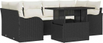 7-teiliges Garten Sofa Set mit Kissen Schwarz Poly Rattan, 2-Sitzer Garten Sofa mit Stauraum & Kissen Schwarz Poly Rattan Gartenlounge Model3357130