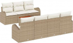 8 Teiliges Garten Sofa Set mit Kissen Beige Poly Rattan Akazie Gartenlounge Model3347540