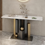 Schlanker, moderner schwarzer Konsolentisch, geometrischer Akzenttisch f&uuml;r den Eingangsbereich, schmaler Sofatisch f&uuml;r Wohnzimmer und Flur, platzsparend hinter der Couch, stilvolle Wohndekor