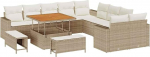 Rantry 13-teiliges Garten Sofa Set mit Kissen Beige Poly Rattan Akazie Gartenlounge Model3361666