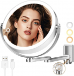 MOMOKUBA Wall Mounted Makeup Mirror, Magnifying Mirror with Light, 20X/1X Double-Sided, Height Adjustable, 3 Illuminated Modes, Aluminum Alloy Wall Mounted Mirror, Ideal for Bathroom