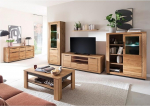 Living Room Furniture Set Partially Solid Oak 6 Pieces 1 Display Cabinet 1 Wall Shelf 1 Lowboard 1 Highboard 1 Coffee Table 1 Sideboard with Lighting