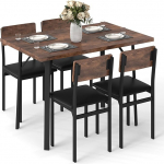 COSTWAY 5-osaline s&ouml;&ouml;gikomplekt 4 tooliga, kunstnahast k&ouml;&ouml;gilaud ja s&ouml;&ouml;gitoolid, s&ouml;&ouml;gitoa komplekt 4 inimesele, s&ouml;&ouml;gikomplekt k&ouml;&ouml;ki, s&ouml;&ouml;gituppa, Vintage