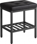 IBUYKE Ristk&uuml;likukujuline edevusetool reguleeritavate jalgade ja ladustamise jalatoega tool PU istmega meigitool mitmek&uuml;lgne v&auml;ike voodipoolne laud Ottomani must WBD017B