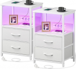 Rolanstar &ouml;&ouml;kapp koos laadimisfunktsiooniga, 2 tk, LED-valgustusega k&uuml;ljelaud, 2 riidest sahtlit ja 3-tasandiline hoiukoht, puidust &ouml;&ouml;kapp magamistuppa, valge, 40 x 30 x 60 cm