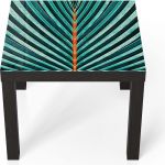 DEQORI klaasist laud | Must v&auml;ike 55 x 55 cm | Palmilehtede triipude motiiv | Ebatavaline klaasist k&uuml;ljelaud | K&otilde;rgl&auml;ikega kohvilaud elutuppa | Moodne disainiga diivanilaud