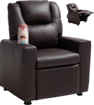 VEVOR lamamistool lastele koos tassihoidjatega, 101&deg;-121&deg; reguleeritav seljatugi, PU nahast lamamistool koos jalatoega, 41 kg kandev&otilde;ime lamamistool poistele, t&uuml;drukutele, lastele (pruun)