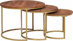 Ordellia Nesting-Couchtische 3er-Set, Honigbraun, Massivholz Mango & Stahl, Rund, Modern, Platzsparend, f&uuml;r Wohnzimmer, Vielseitig Einsetzbar, &Oslash; 60/50/40 cm