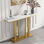 Moderner Konsolentisch mit rechteckiger Basis, Wandfl&auml;chen, seitlicher Flur, Eingangsbereich, moderner Konsolentisch mit geometrischer Basis, Sofatisch aus geh&auml;rtetem Glas, industrieller Akz