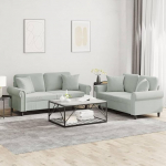 Gecheer 2-TLG. Sofagarnitur mit Kissen Hellgrau Samt, Moderne Couch Polstersofa f&uuml;r Wohnzimmer Schlafzimmer Spielzimmer3202230